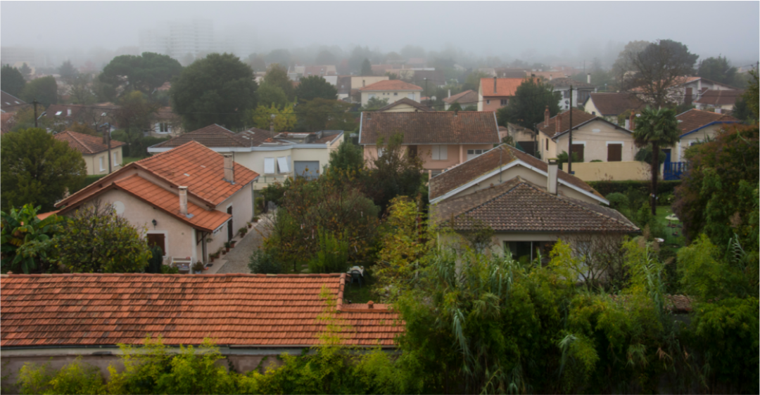 Overhead photo of houses in a neighborhood